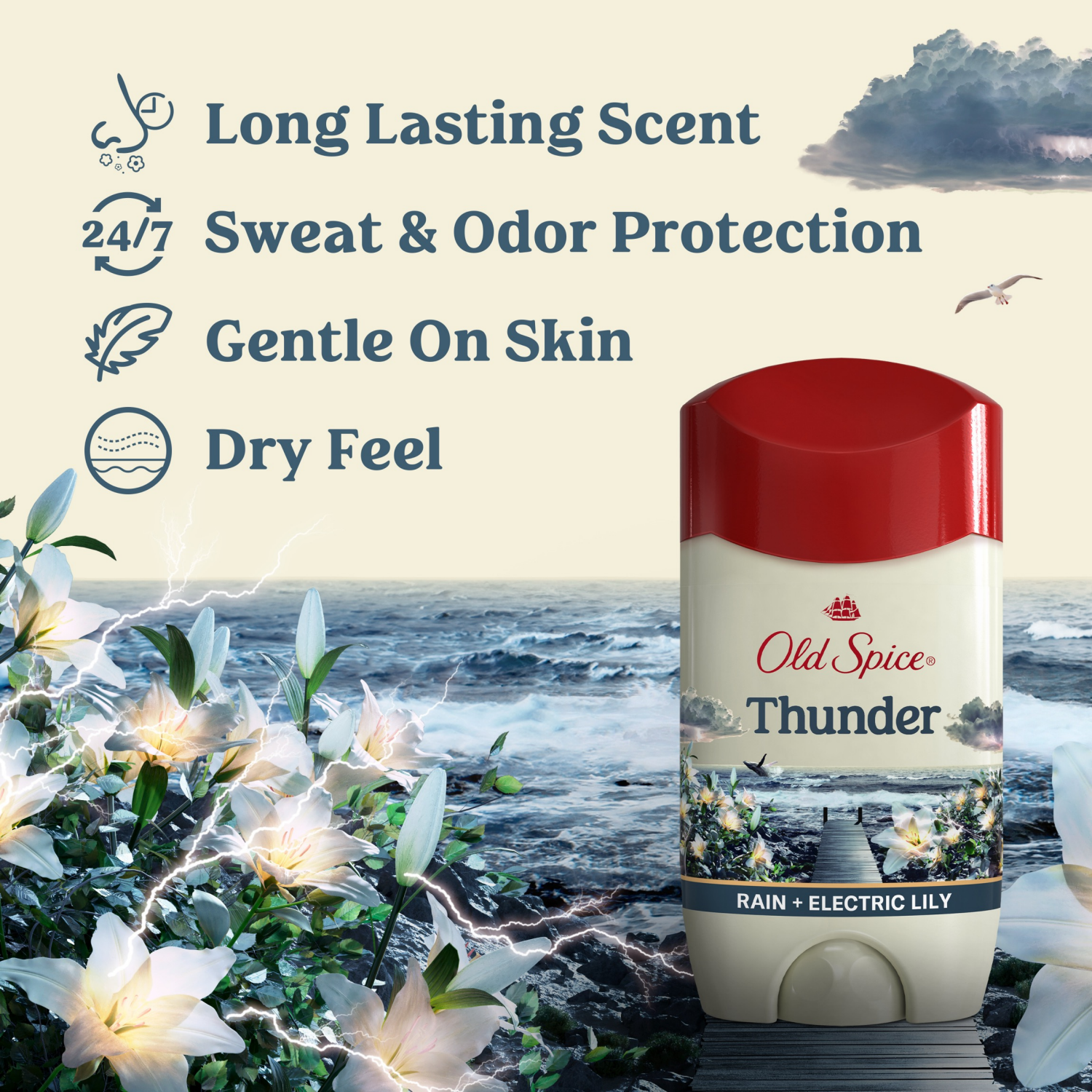 slide 6 of 8, Old Spice Antiperspirant Deodorant for Men in Thunder, 24/7 Lasting Freshness and Sweat Protection, 2.6oz, 2.6 oz