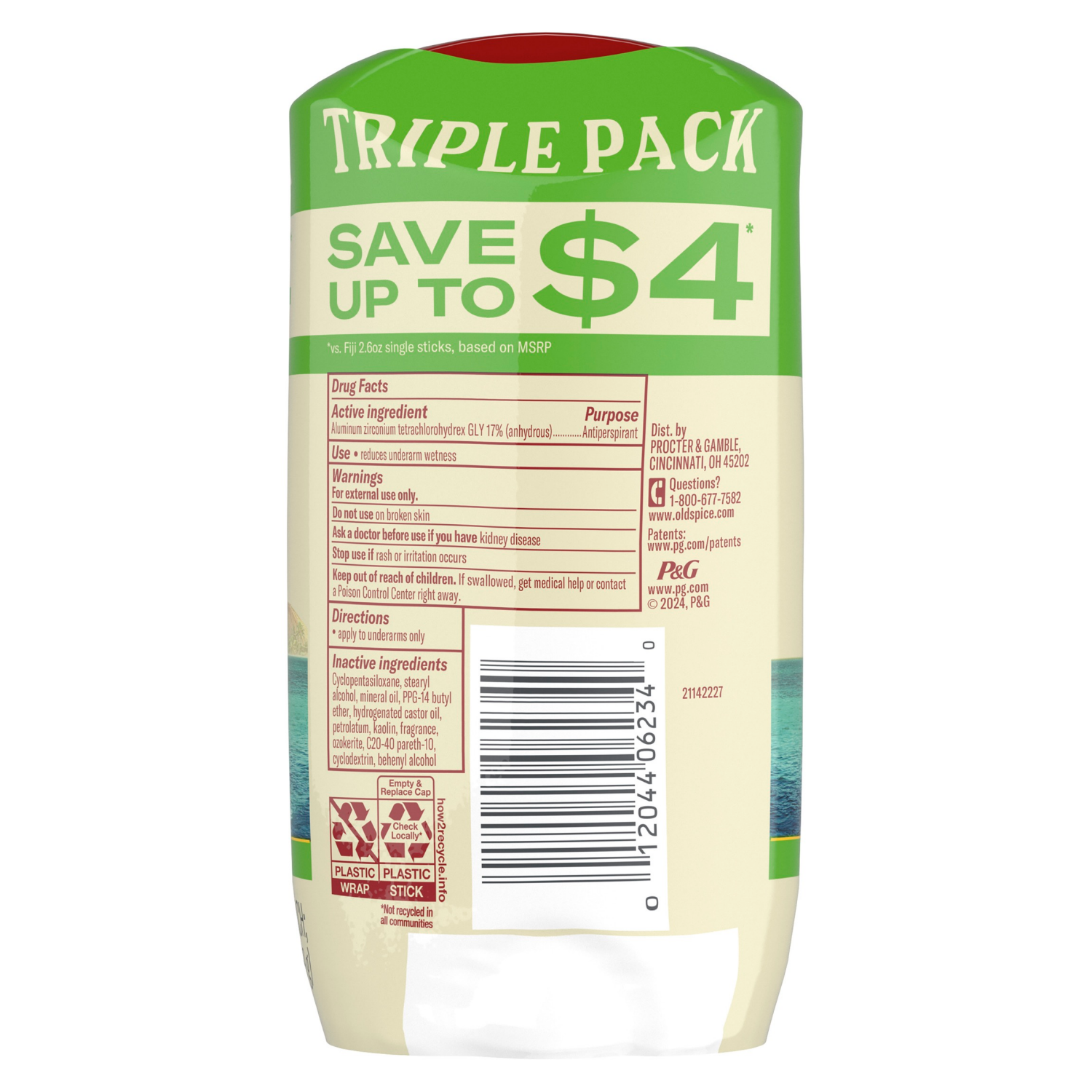 slide 3 of 8, Old Spice® Fresher Collection Invisible Solid Antiperspirant Deodorant Stick - Fiji, 3 ct