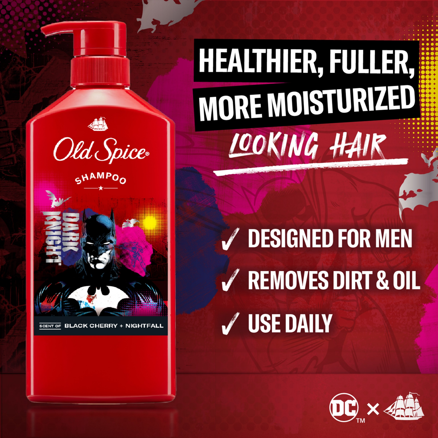 slide 7 of 8, Old Spice Dark Knight Shampoo - Black Cherry + Nightfall, 21.9 oz