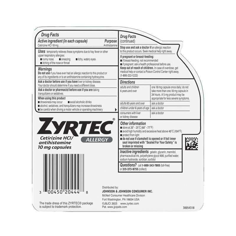 slide 2 of 9, Zyrtec 24 Hour Allergy Relief Capsules - Cetirizine HCl - 40ct, 40 ct