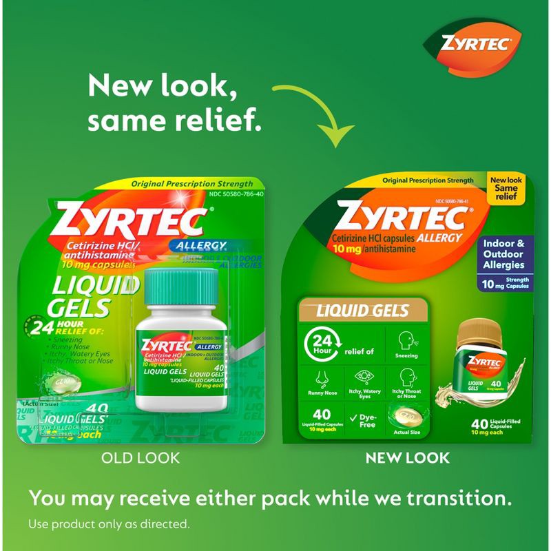 slide 3 of 8, Zyrtec 24 Hour Allergy Relief Capsules - Cetirizine HCl - 40ct, 40 ct
