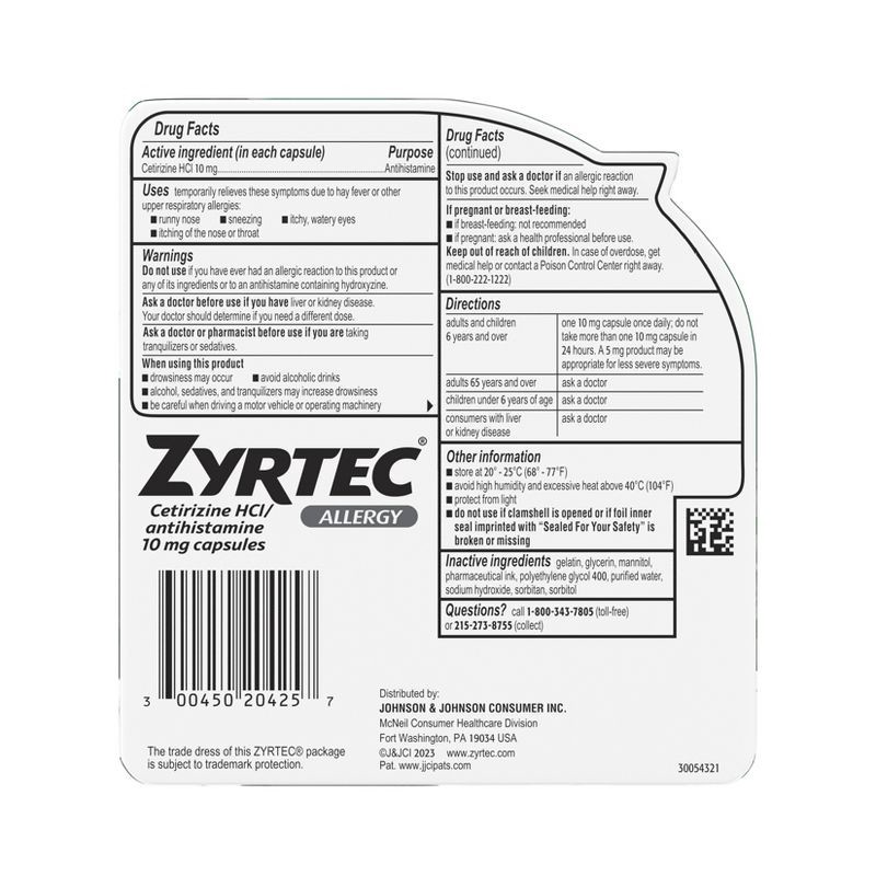 slide 2 of 9, Zyrtec 24 Hour Allergy Relief Capsules - Cetirizine HCl - 25ct, 25 ct