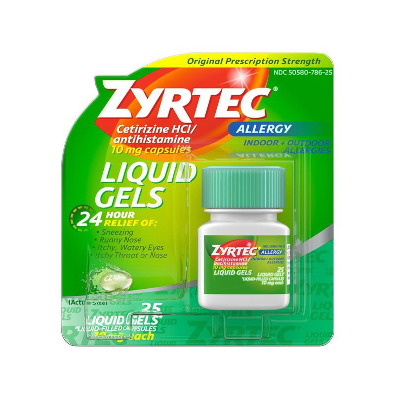 slide 1 of 9, Zyrtec 24 Hour Allergy Relief Capsules - Cetirizine HCl - 25ct, 25 ct