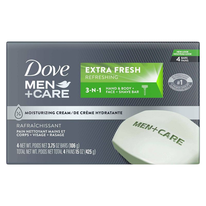slide 2 of 8, Dove Men+Care Extra Fresh Body and Face Bar Soap - 4pk - 3.75oz each, 4 ct; 3.75 oz
