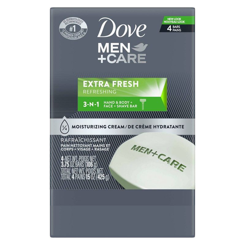 slide 3 of 8, Dove Men+Care Extra Fresh Body and Face Bar Soap - 4pk - 3.75oz each, 4 ct; 3.75 oz