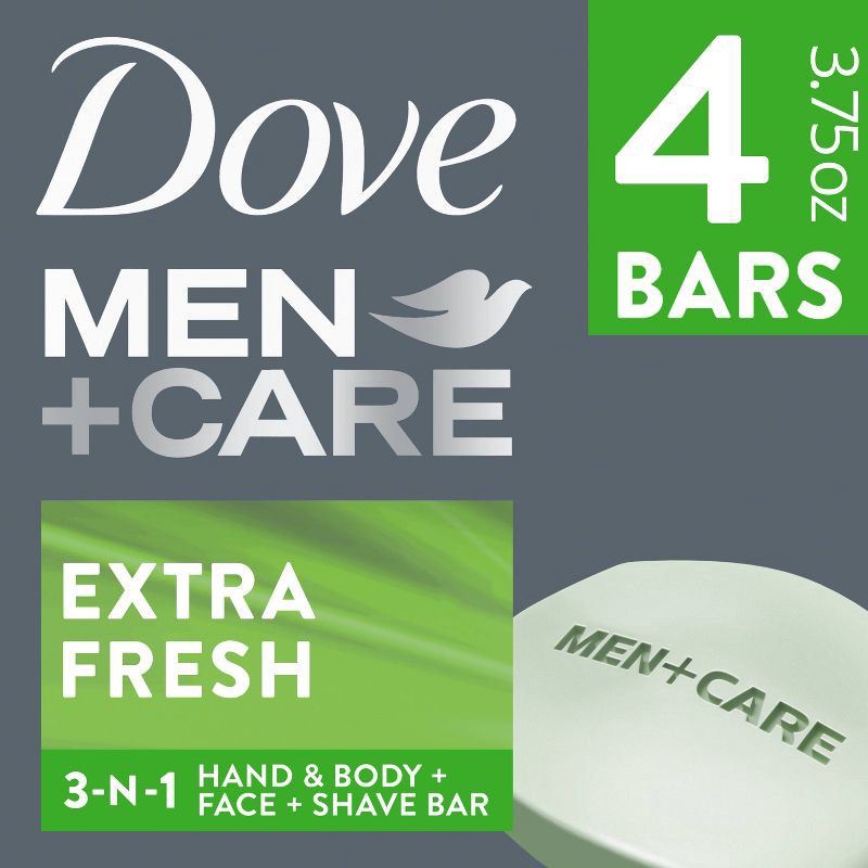 slide 1 of 8, Dove Men+Care Extra Fresh Body and Face Bar Soap - 4pk - 3.75oz each, 4 ct; 3.75 oz