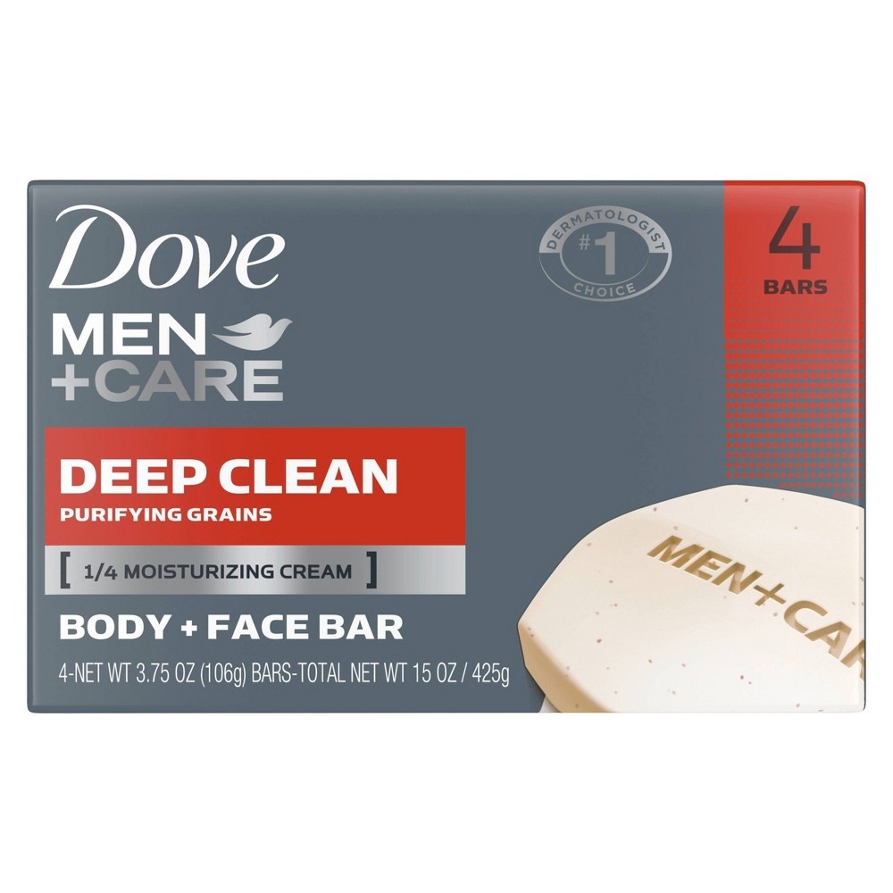 slide 4 of 6, Dove Men+Care Deep Clean Body & Face Bar Soap - 4pk - 3.75oz each, 15 oz