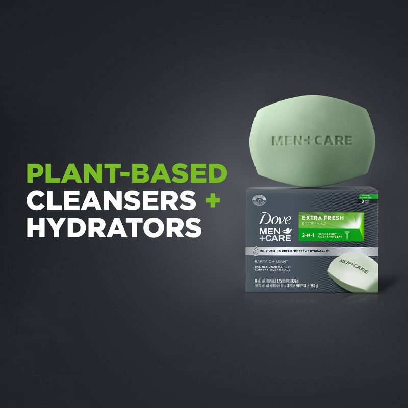 slide 5 of 9, Dove Men+Care Extra Fresh Body and Face Bar Soap - 8pk - 3.75oz each, 8 ct, 3.75 oz