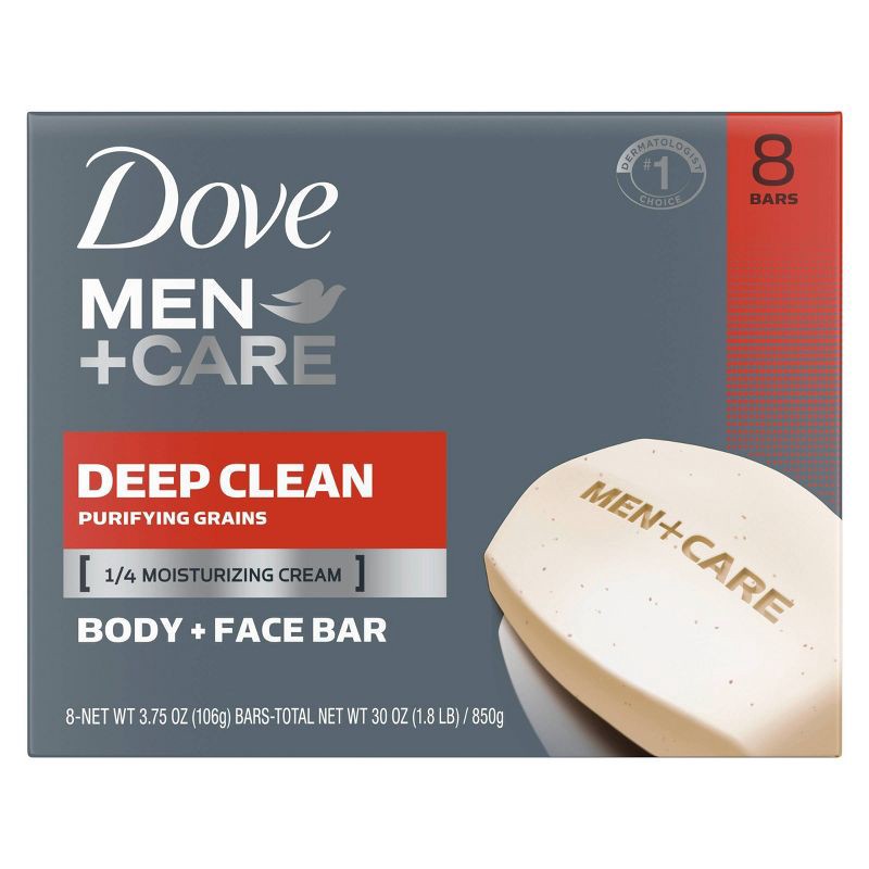 slide 2 of 8, Dove Men+Care 3-in-1 Deep Clean Hand & Body + Face + Exfoliation Bar Soap - 3.75oz/8pk, 8 ct; 3.75 oz