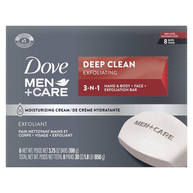 slide 1 of 7, Dove Men+Care 3-in-1 Deep Clean Hand & Body + Face + Exfoliation Bar Soap - 3.75oz/8pk, 8 ct; 3.75 oz