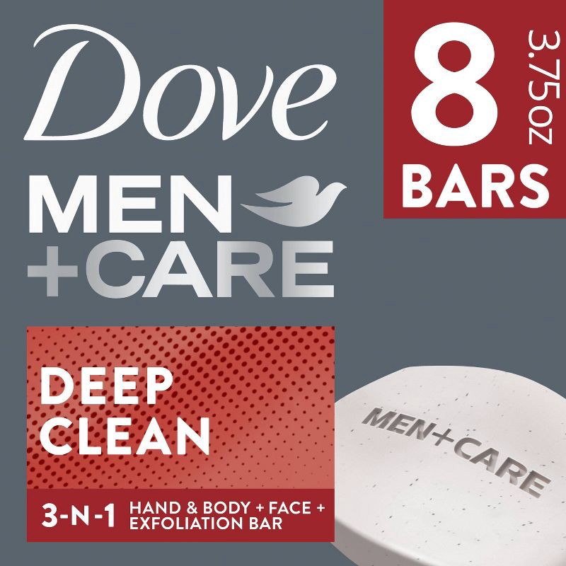 slide 1 of 8, Dove Men+Care 3-in-1 Deep Clean Hand & Body + Face + Exfoliation Bar Soap - 3.75oz/8pk, 8 ct; 3.75 oz