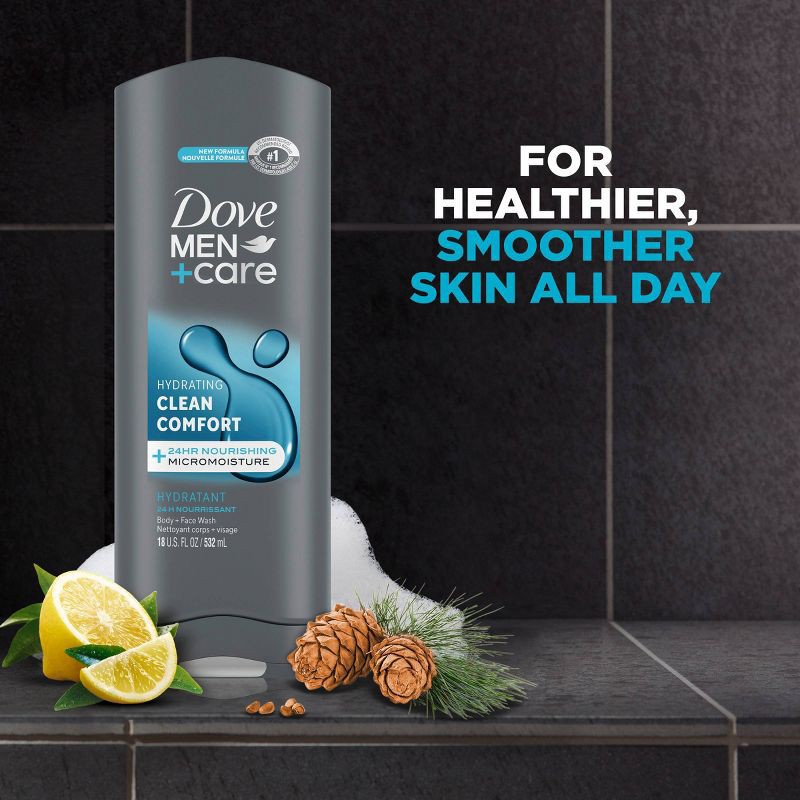 slide 3 of 11, Dove Men+Care Clean Comfort Hydrating Body & Face Wash - Sulfate Free - 18 fl oz, 18 fl oz