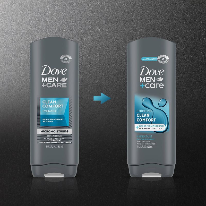 slide 4 of 9, Dove Men+Care Clean Comfort Micro Moisture Mild Formula Body Wash - 18 fl oz, 18 fl oz