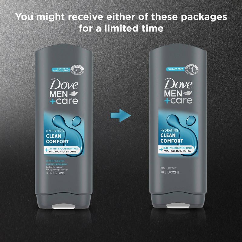 slide 6 of 11, Dove Men+Care Clean Comfort Hydrating Body & Face Wash - Sulfate Free - 18 fl oz, 18 fl oz
