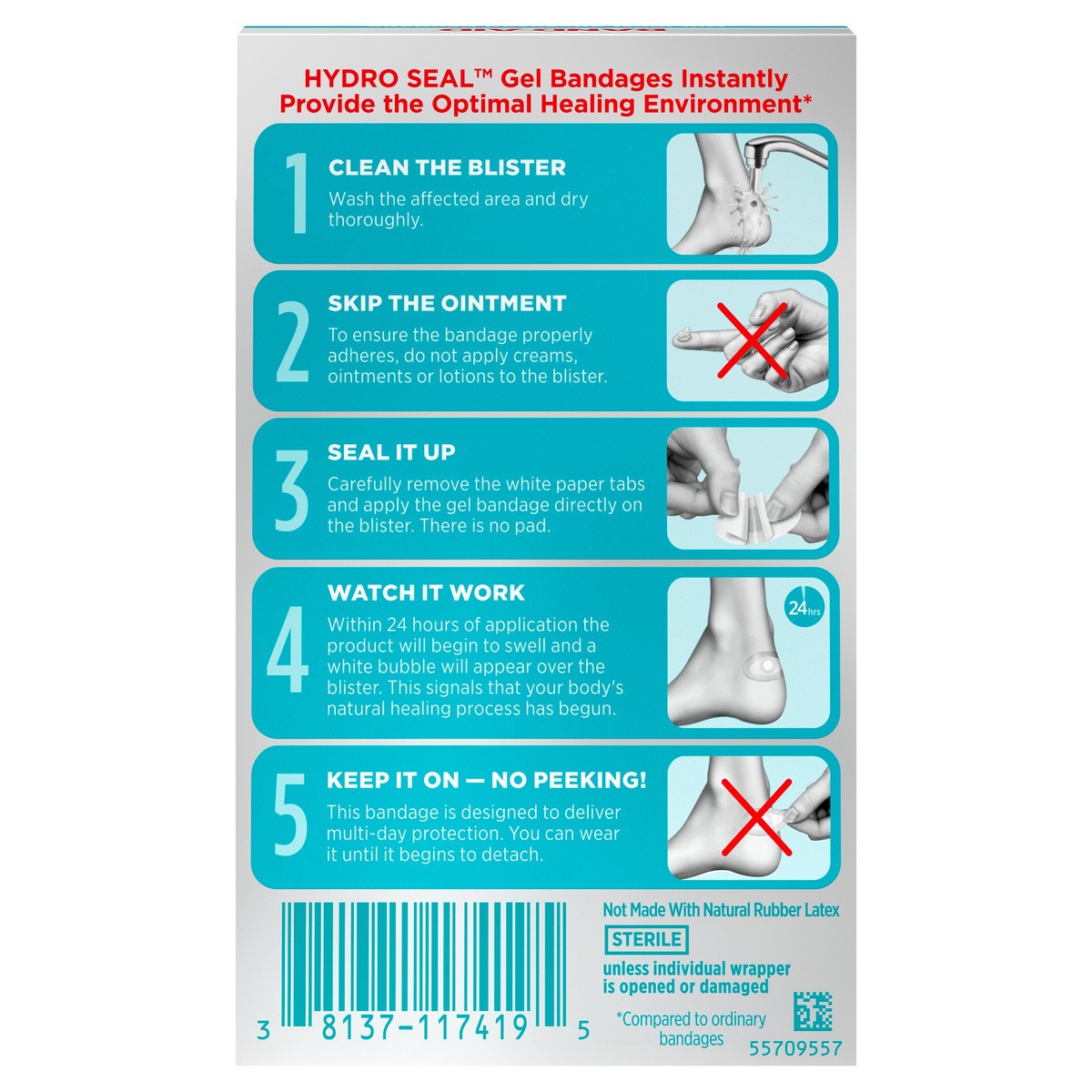 slide 3 of 5, BAND-AID Sterile Hydro Seal Waterproof Adhesive Hydrocolloid Gel Bandages for Heel Blisters, Cushioning, Waterproof & Shower Proof Blister Pad for Blister Relief, Long Lasting, 6 ct