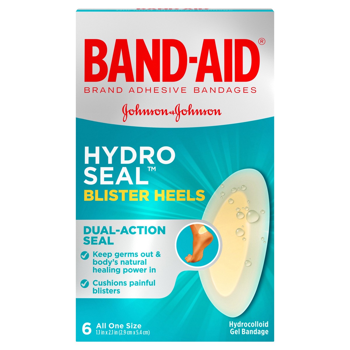 slide 1 of 5, BAND-AID Sterile Hydro Seal Waterproof Adhesive Hydrocolloid Gel Bandages for Heel Blisters, Cushioning, Waterproof & Shower Proof Blister Pad for Blister Relief, Long Lasting, 6 ct