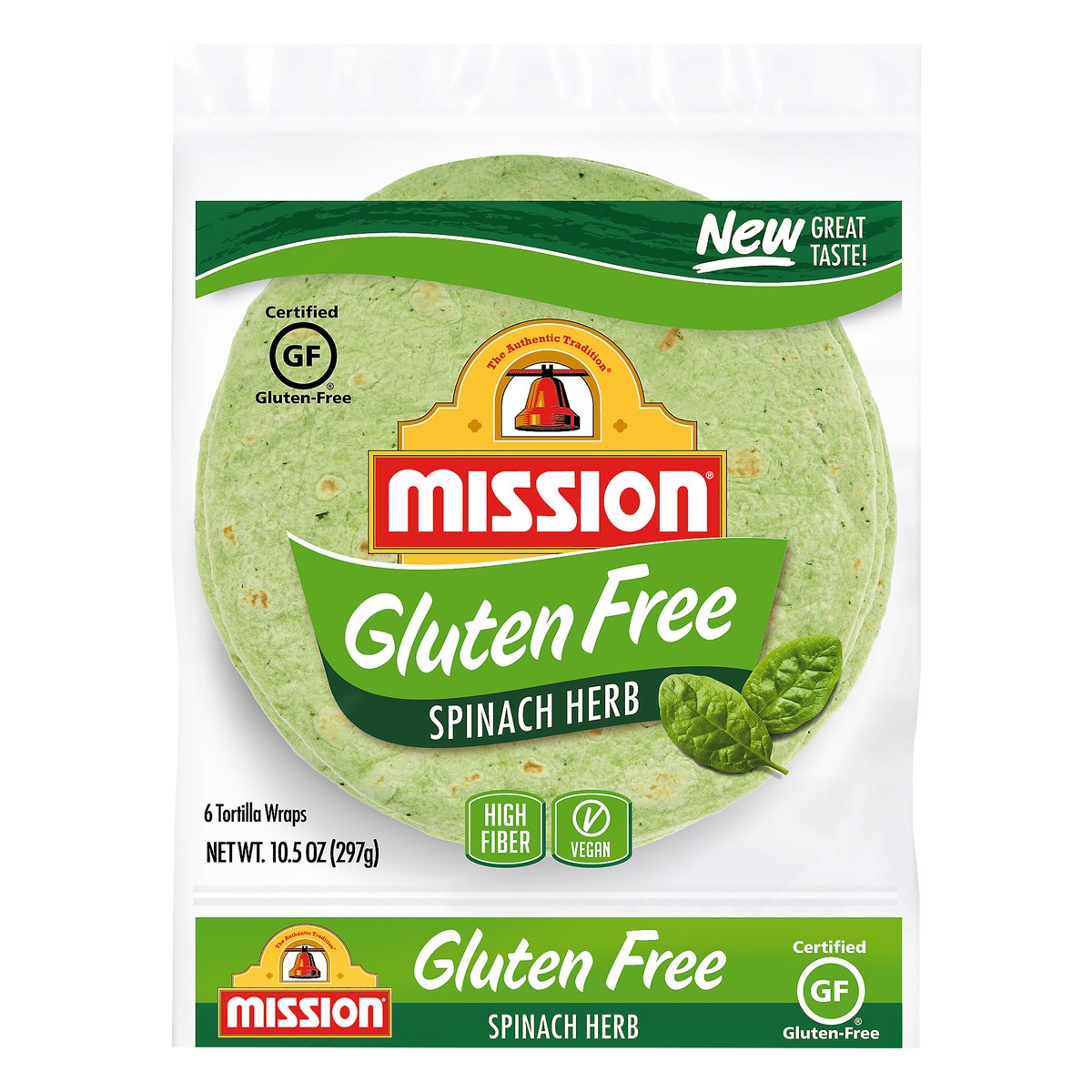 slide 1 of 2, Mission Gluten Free Spinach Herb Tortilla Wraps 6.0 ea, 6 ct