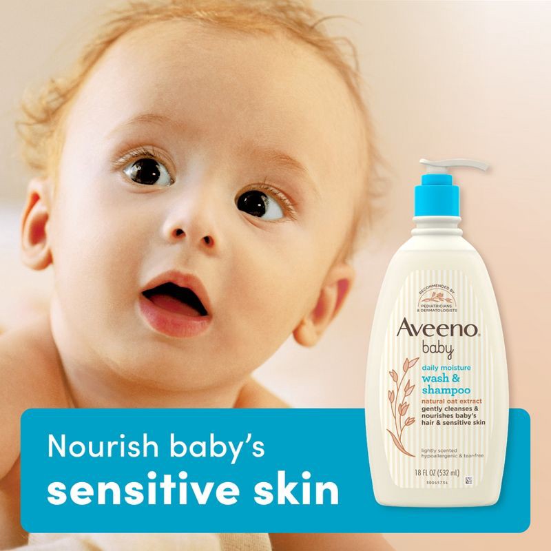 slide 3 of 7, Aveeno Baby Daily Moisture Gentle Body Bath Wash & Shampoo - Lightly Scented - 18 fl oz, 18 fl oz
