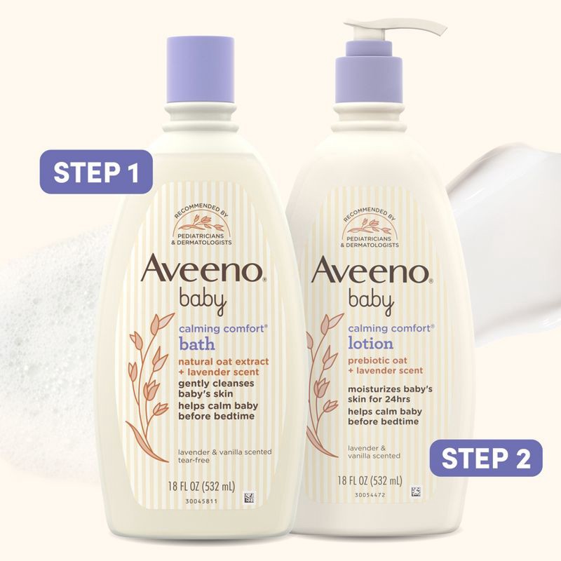 slide 11 of 12, Aveeno Baby Nighttime Calming Comfort Bath, Body & Hair Wash - Lavender and Vanilla Scent - 18 fl oz, 18 fl oz