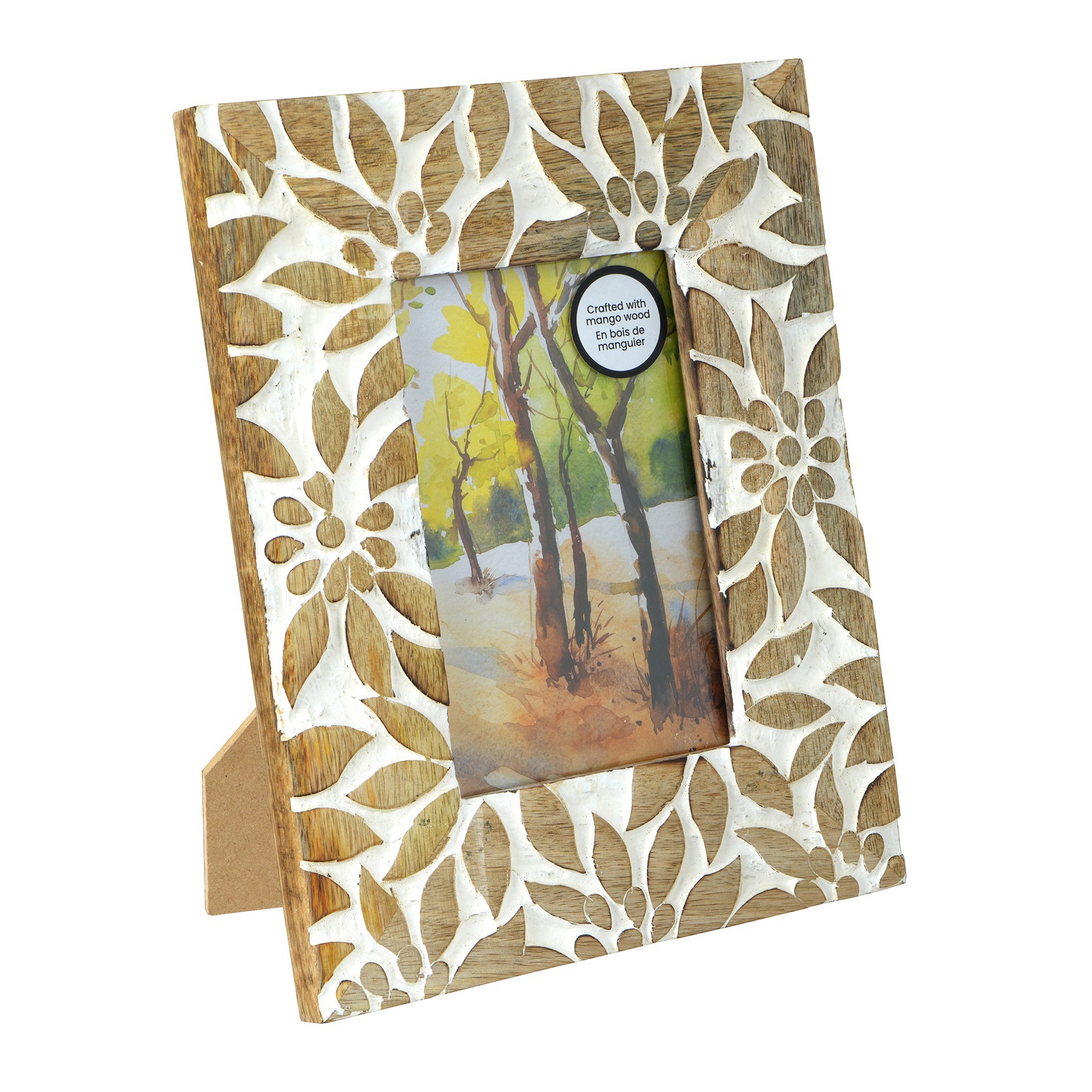 slide 3 of 3, 4" X 6" Brown & White Floral Wood Tabletop Frame, Atelier By Studio Decor, 4 in x 6 in