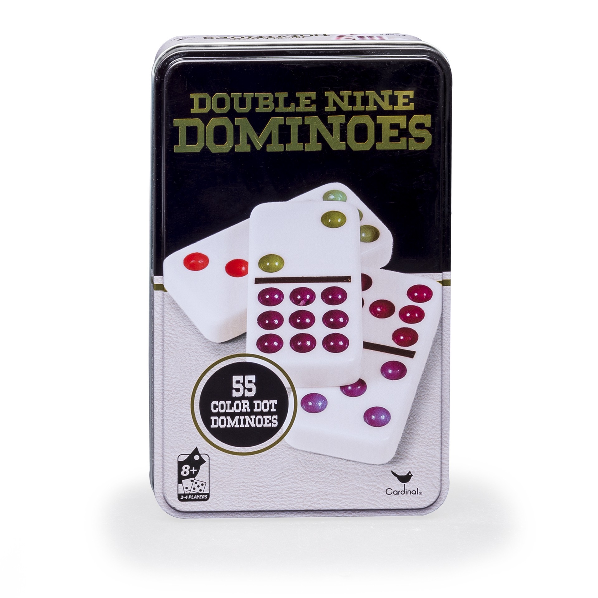 slide 1 of 5, Spin Master Double Nine Color Dot Dominoes Game in a Tin, 1 cnt