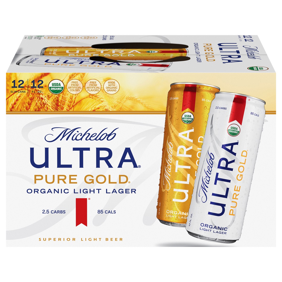slide 1 of 134, Michelob Ultra Pure Gold Organic Light Lager Beer, 12-12 fl. oz. Cans, 12 ct; 12 oz