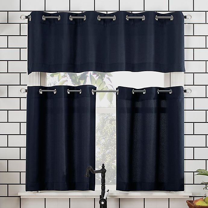 slide 1 of 8, No. 918 No.918 Dylan Casual Textured 3-piece Kitchen Curtain Valance and Tier Set - Navy, 36 in