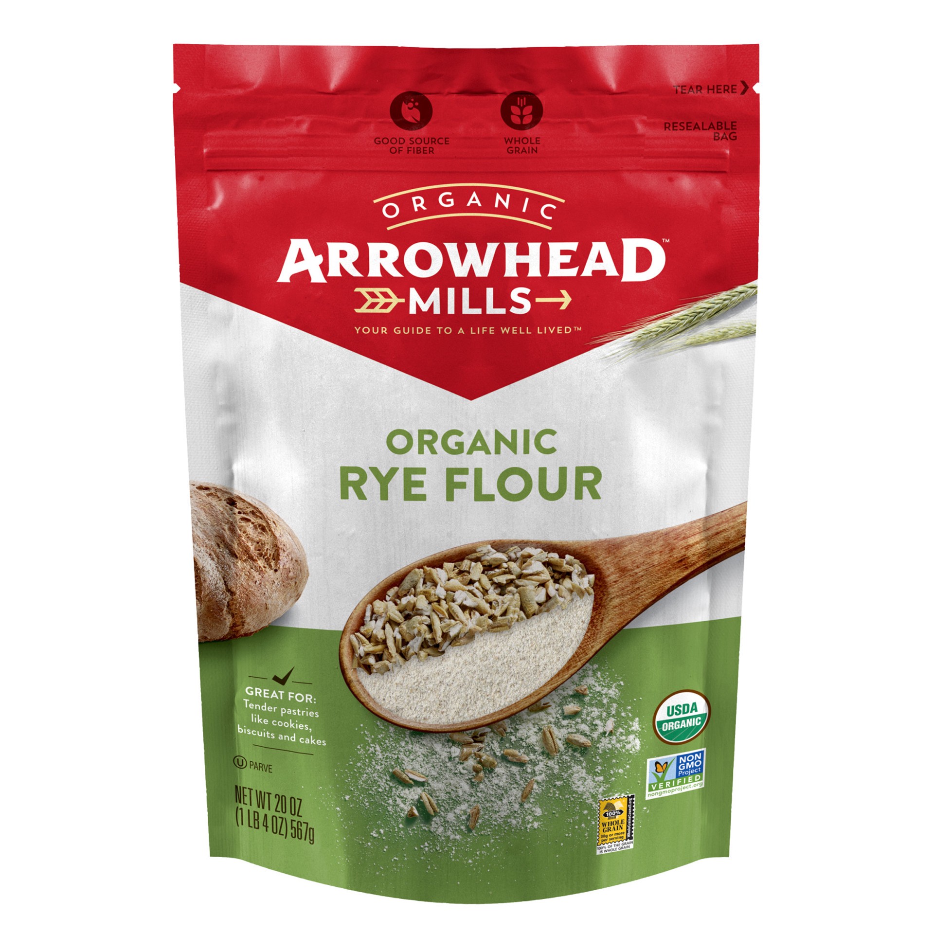 slide 1 of 1, Arrowhead Mills Organic Rye Flour, 20 oz Bag, 20 oz