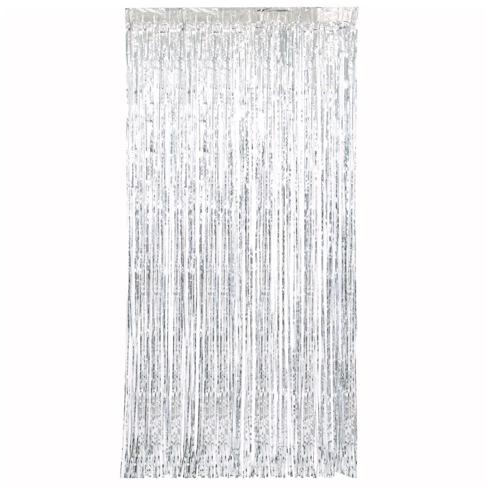 slide 2 of 2, Unique Foil Fringe Door Curtain - Silver, 1 ct