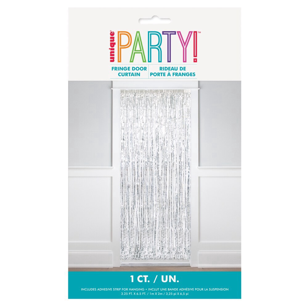 slide 1 of 2, Unique Foil Fringe Door Curtain - Silver, 1 ct