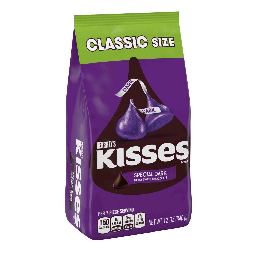 slide 1 of 10, Hershey's Kisses Special Dark Mildly Sweet Chocolate Candy, 12 oz