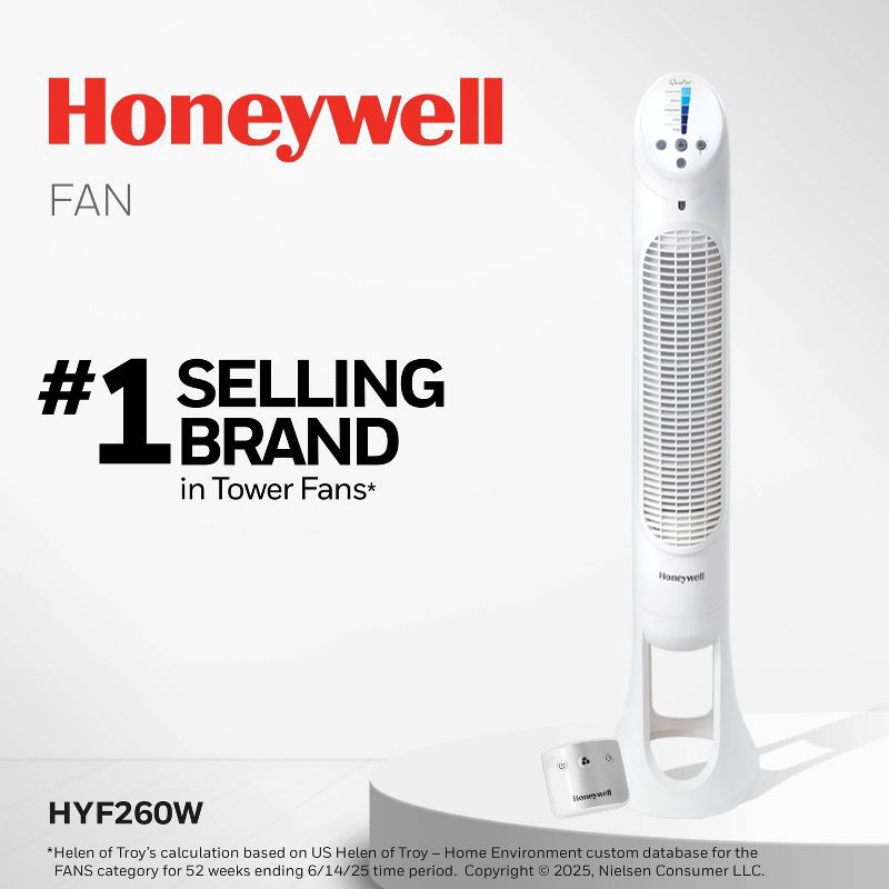 slide 3 of 10, Honeywell QuietSet 5 Speed Oscillating Tower Fan White HYF260W: Standing Floor Fan, Quiet Cooling, Programmable Timer, 1 ct