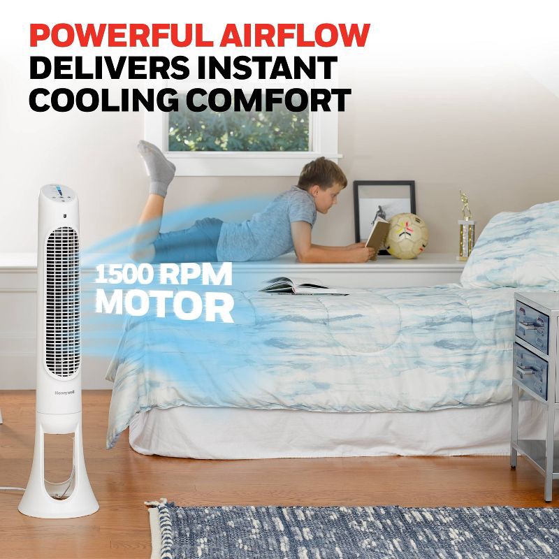 slide 4 of 10, Honeywell QuietSet 5 Speed Oscillating Tower Fan White HYF260W: Standing Floor Fan, Quiet Cooling, Programmable Timer, 1 ct