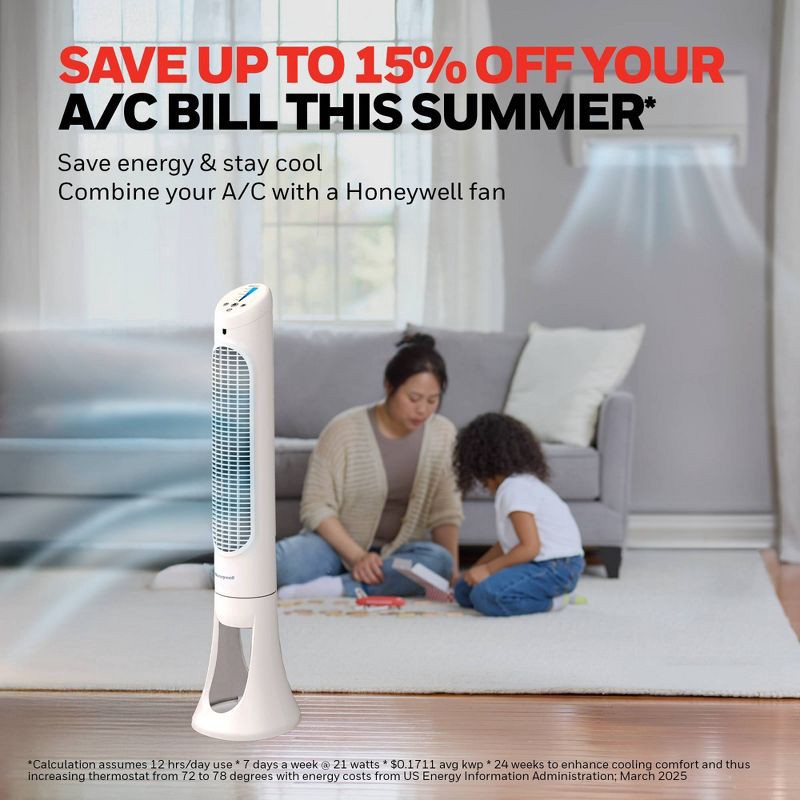 slide 6 of 10, Honeywell QuietSet 5 Speed Oscillating Tower Fan White HYF260W: Standing Floor Fan, Quiet Cooling, Programmable Timer, 1 ct