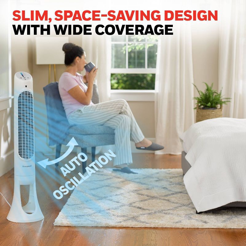 slide 8 of 10, Honeywell QuietSet 5 Speed Oscillating Tower Fan White HYF260W: Standing Floor Fan, Quiet Cooling, Programmable Timer, 1 ct