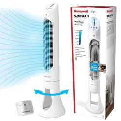 Honeywell QuietSet 5 Speed Oscillating Tower Fan White HYF260W: Standing Floor Fan, Quiet Cooling, Programmable Timer