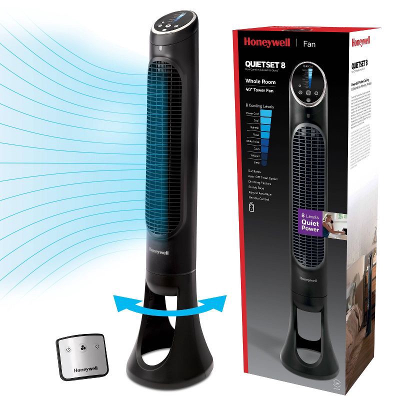 slide 1 of 13, Honeywell QuietSet 8-Speed Oscillating Tower Fan Black HYF290B: Programmable Timer, Quiet Operation, ETL Listed, 1 ct