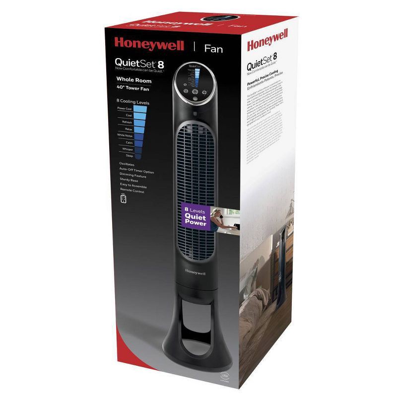 slide 6 of 8, Honeywell QuietSet 8-Speed Oscillating Tower Fan Black HYF290B: Programmable Timer, Quiet Operation, ETL Listed, 1 ct