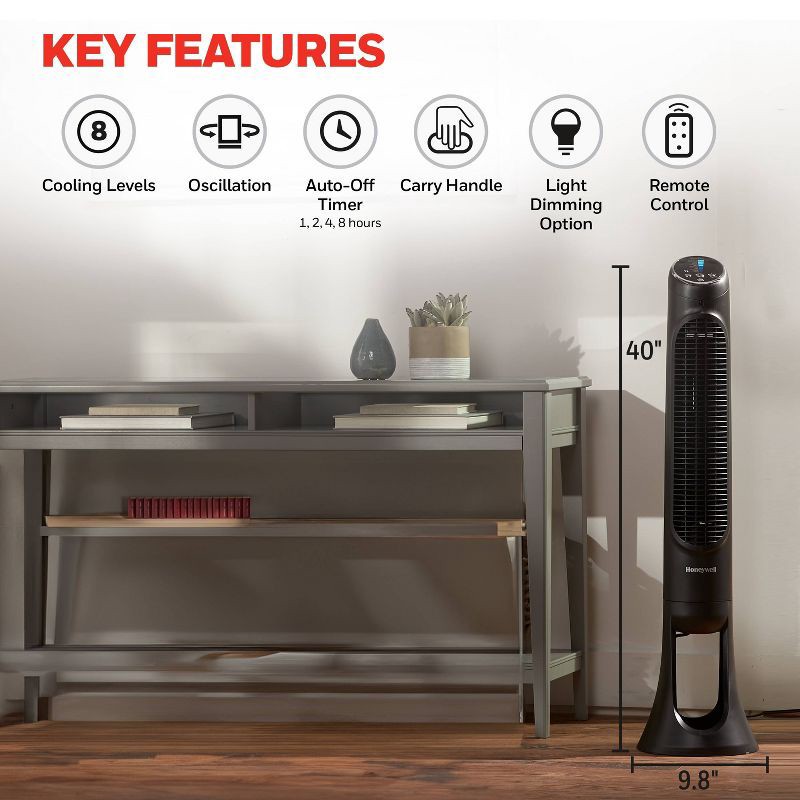 slide 7 of 13, Honeywell QuietSet 8-Speed Oscillating Tower Fan Black HYF290B: Programmable Timer, Quiet Operation, ETL Listed, 1 ct