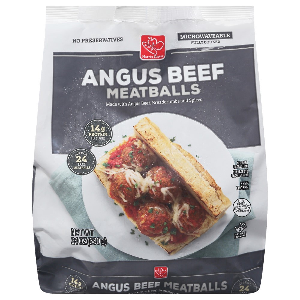 slide 6 of 6, Harris Teeter Fully Cooked Microwavable Angus Beef Meatballs, 24 oz