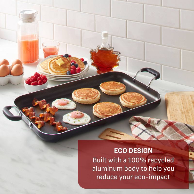 slide 2 of 8, T-fal 18"x11" Double Burner Griddle, Nonstick Cookware Black, 1 ct