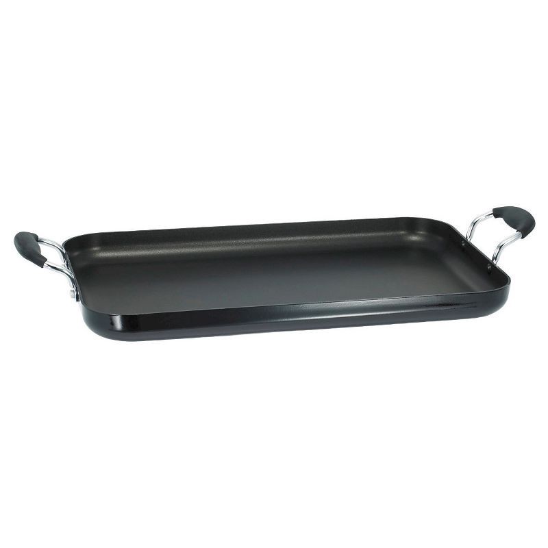 slide 1 of 3, T-fal 18"x11" Double Burner Griddle, Nonstick Cookware Black, 1 ct