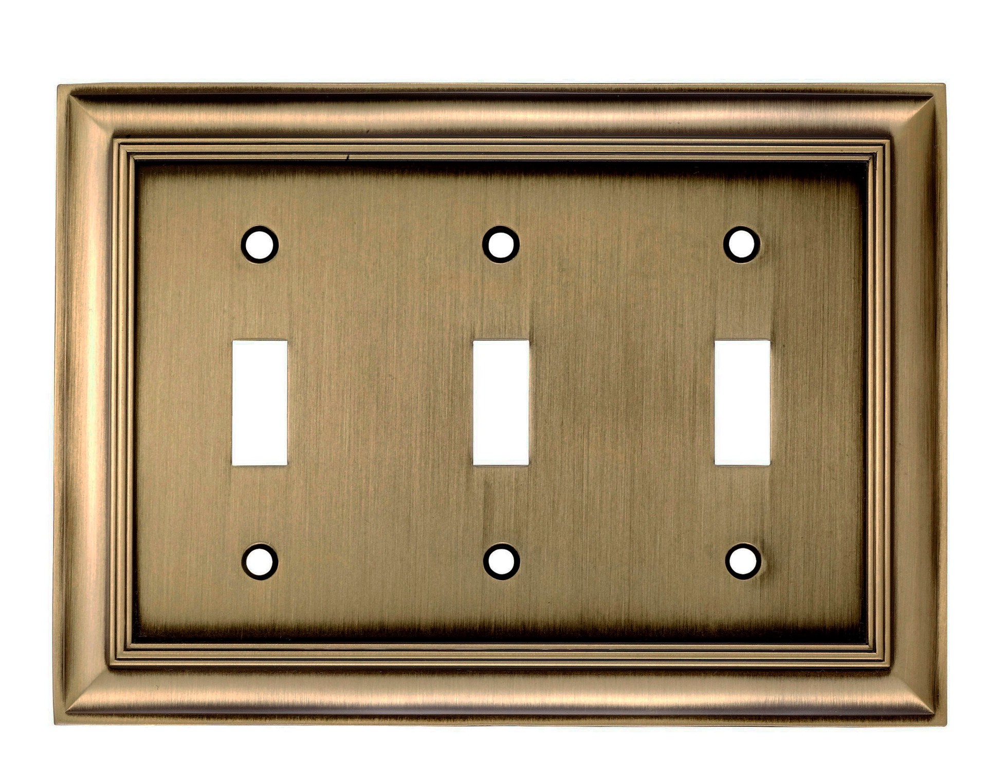 slide 1 of 2, allen + roth Cosgrove 3 -Gang Antique brass Metal Indoor Toggle Wall Plate, 1 ct