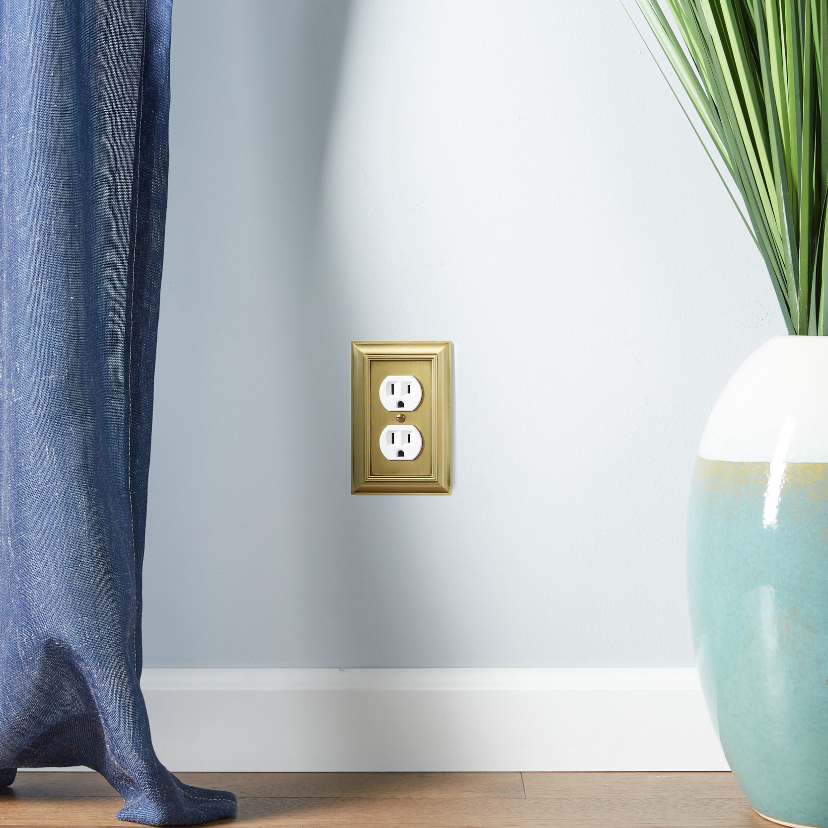 slide 2 of 4, allen + roth Cosgrove 1 -Gang Antique brass Zinc Indoor Duplex Wall Plate, 1 ct