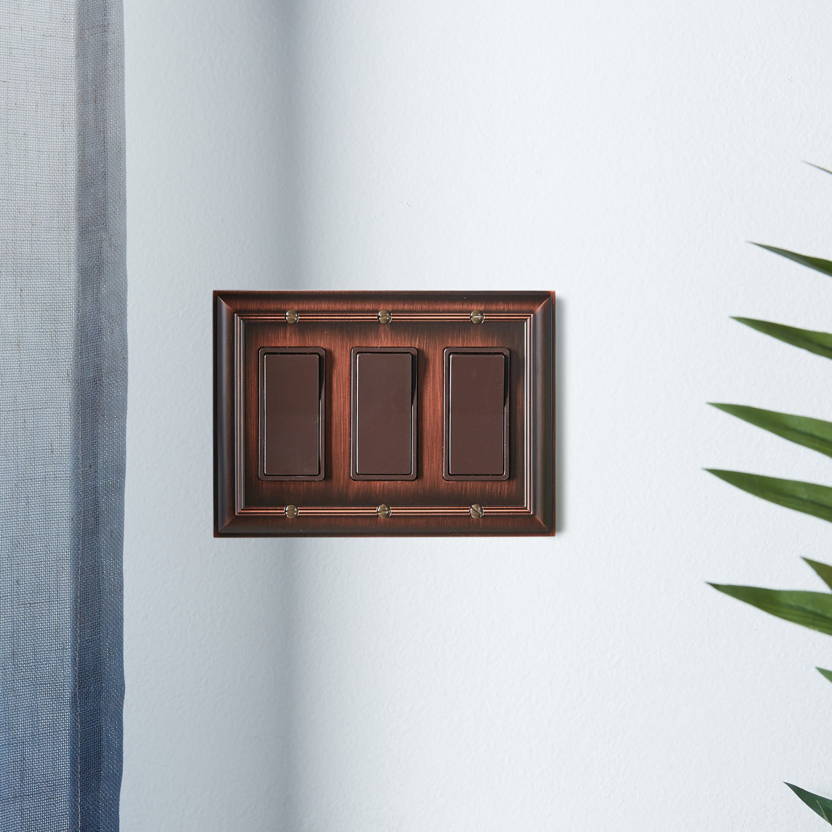 slide 2 of 4, allen + roth Cosgrove 3 -Gang Oil-rubbed bronze Zinc Indoor Decorator Wall Plate, 1 ct