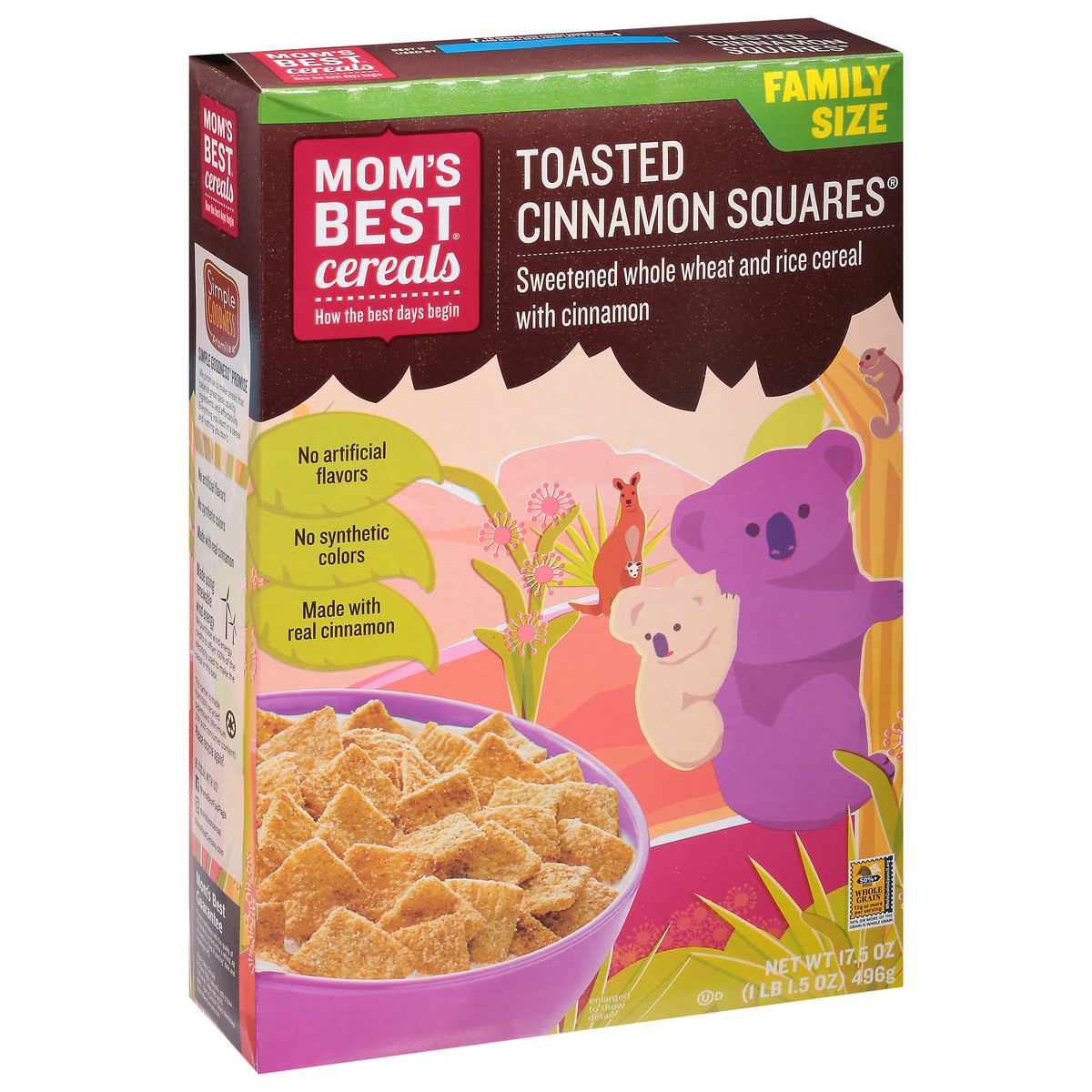 slide 2 of 9, Mom's Best Cereals Toasted Cinnamon Squares, 17.5 oz