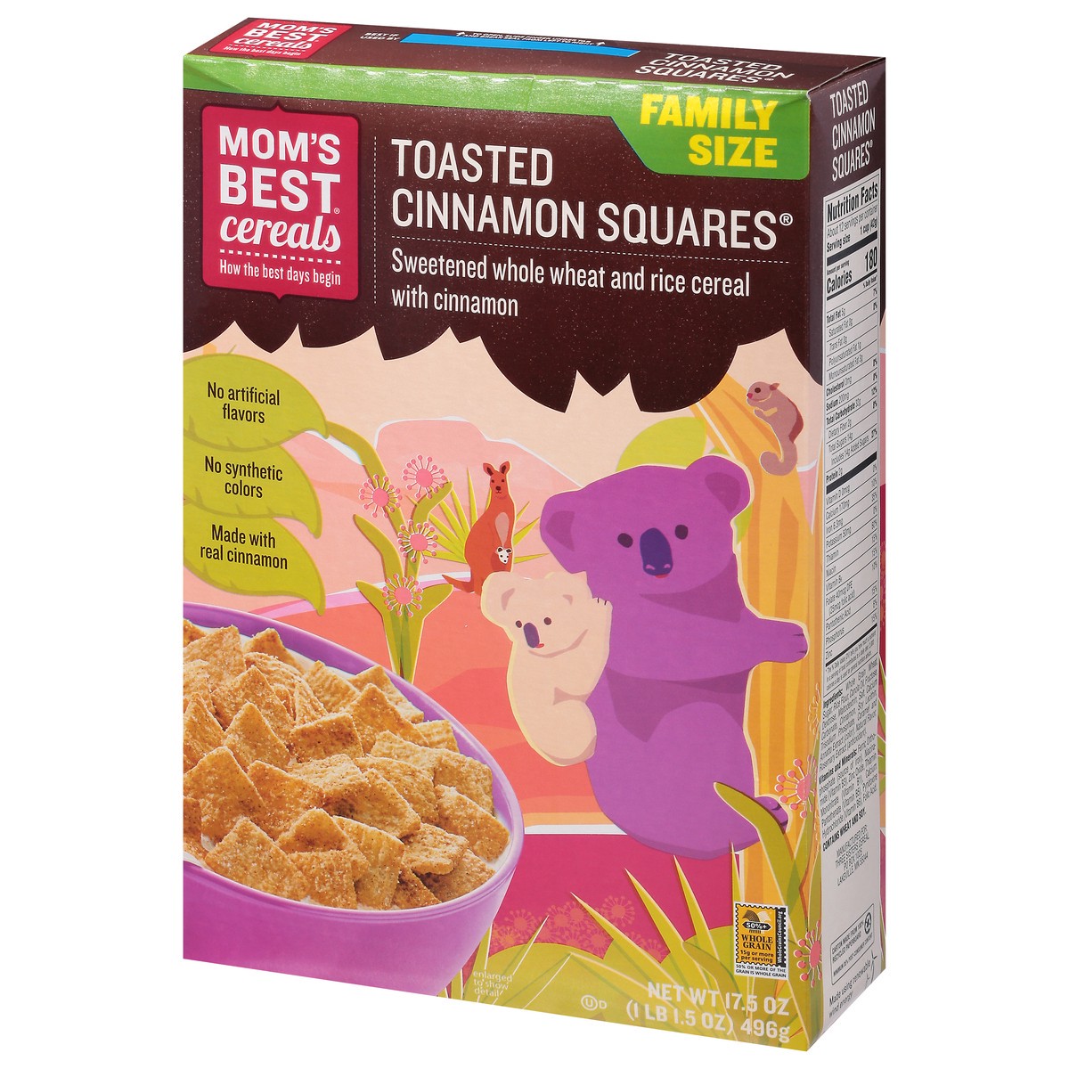 slide 3 of 9, Mom's Best Cereals Toasted Cinnamon Squares, 17.5 oz