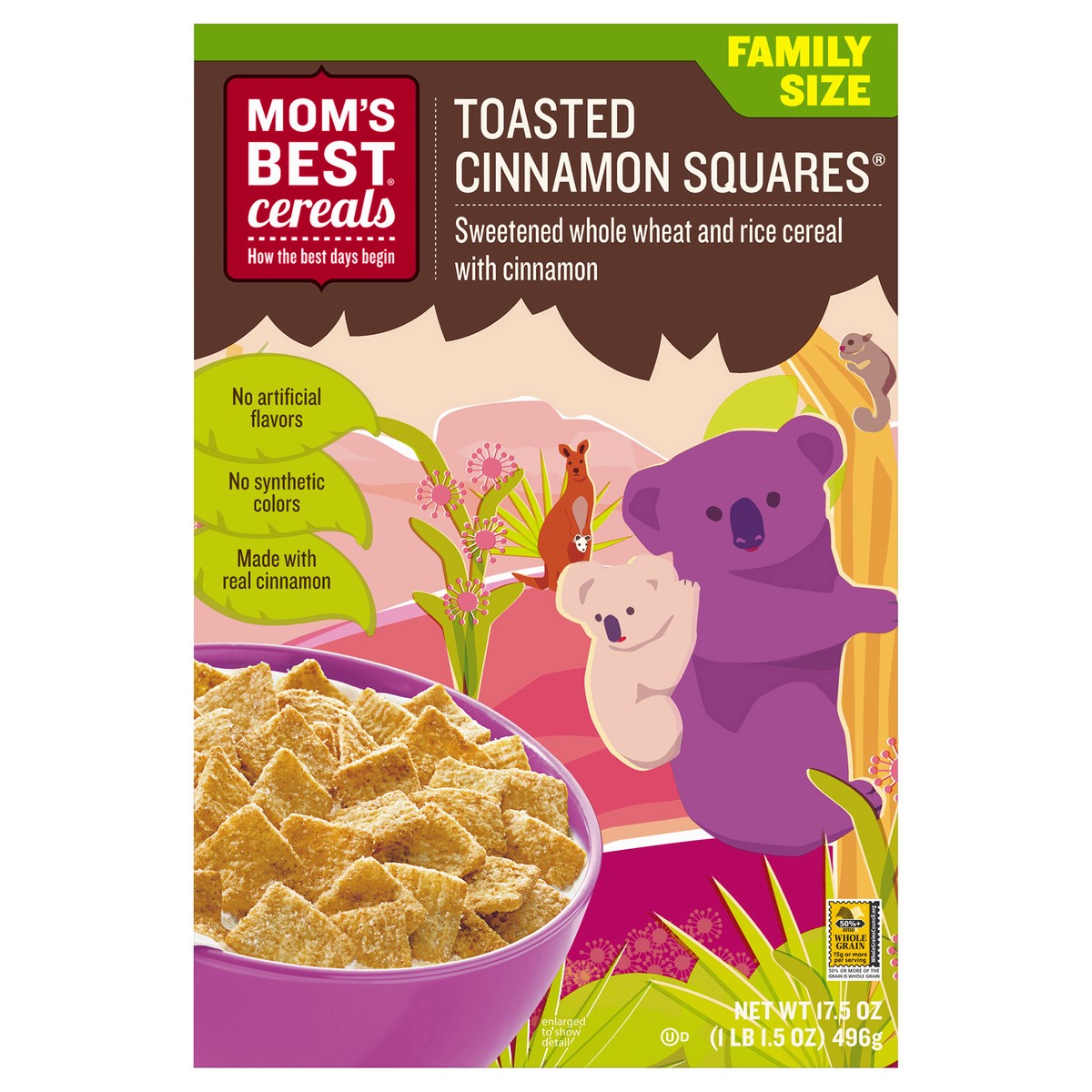 slide 1 of 9, Mom's Best Cereals Toasted Cinnamon Squares, 17.5 oz