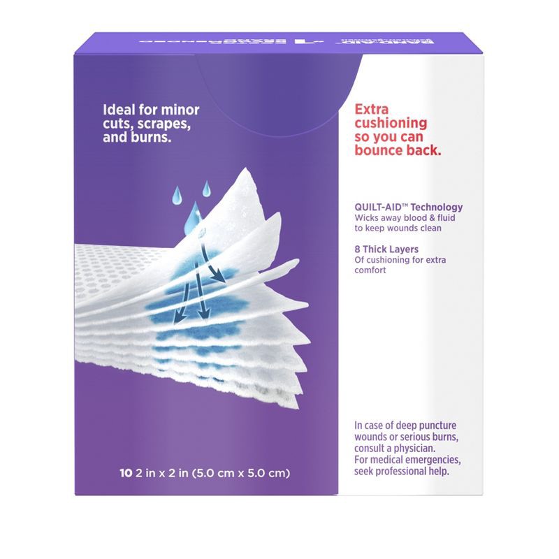 slide 2 of 7, Johnson & Johnson Brand Cushion Care Gauze Pads, Small, 2 in x 2 in - 10 ct, 10 ct