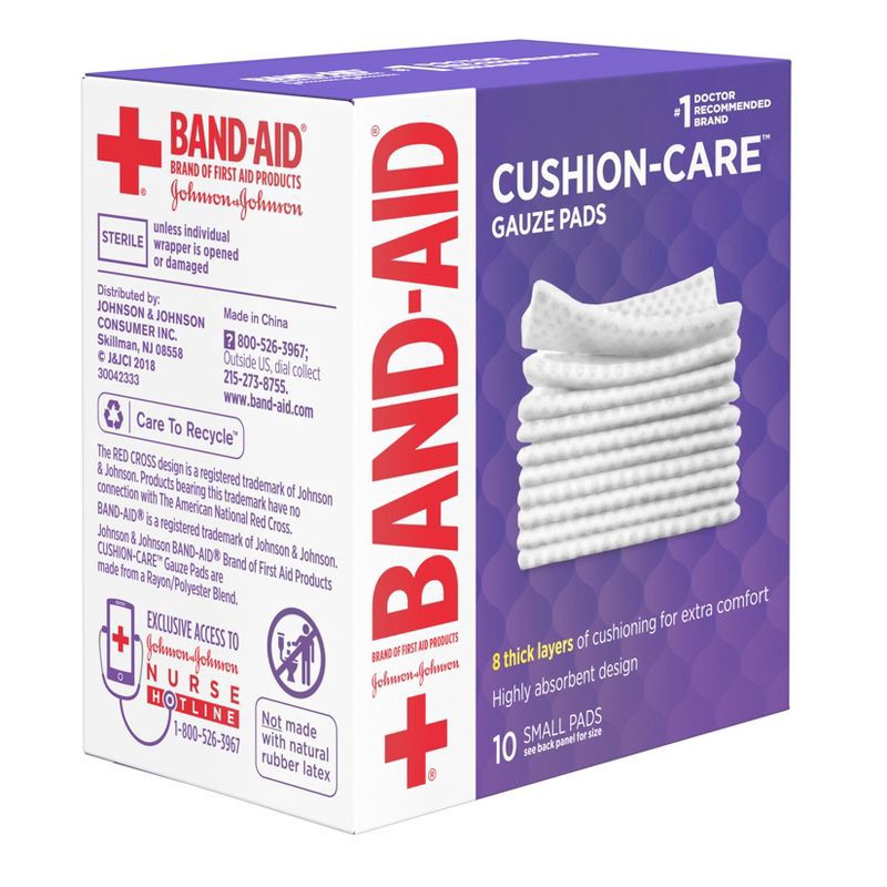 slide 4 of 7, Johnson & Johnson Brand Cushion Care Gauze Pads, Small, 2 in x 2 in - 10 ct, 10 ct